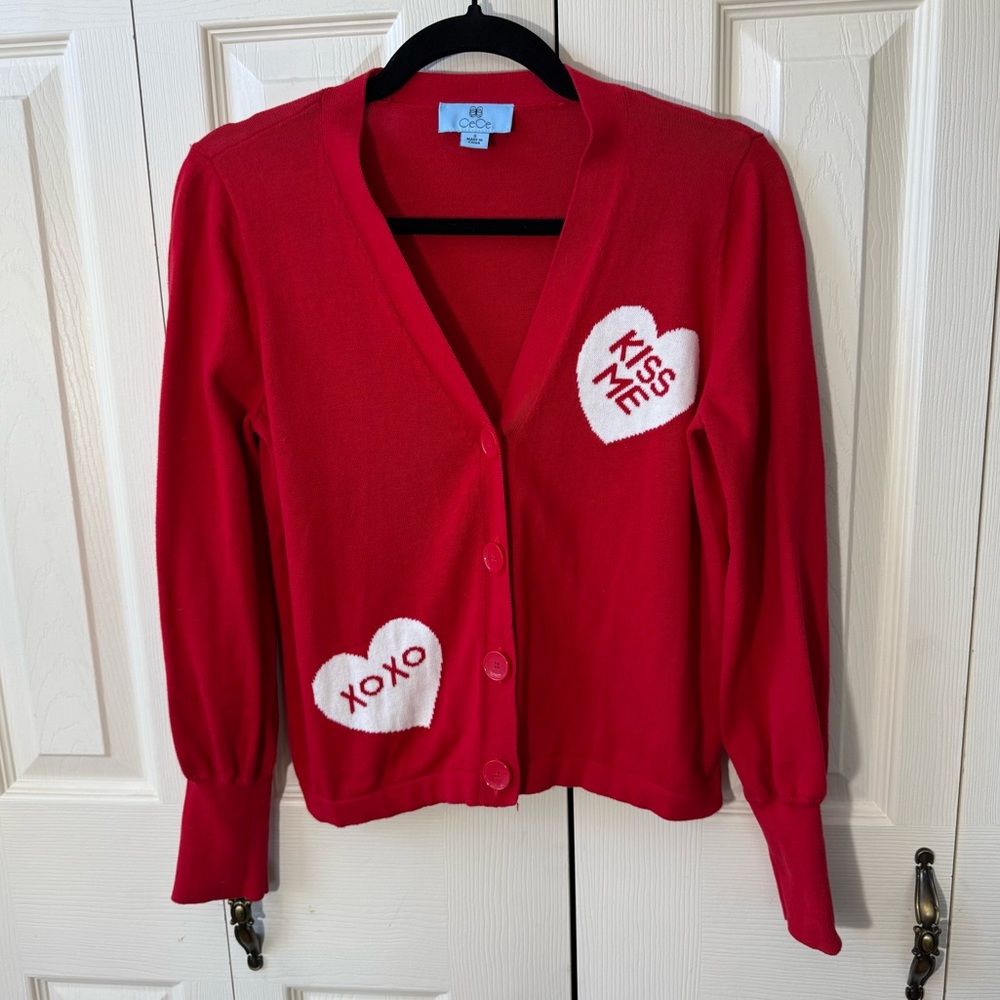 Cece Valentines Day Red Cardigan Women’s Size Small 100% Cotton